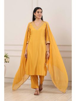 Biba - Women Yellow Viscose Rayon Straight Kurta With Pant & Dupatta