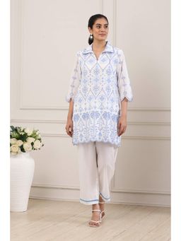 Biba - Women White Cotton Straight Kurta With Pant