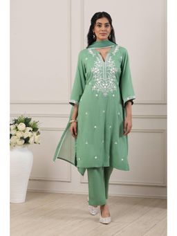 Biba - Women Green Viscose Rayon Straight Kurta With Palazzo & Dupatta