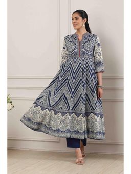 Biba - Women Navy Blue Cotton Anarkali Kurta With Pant