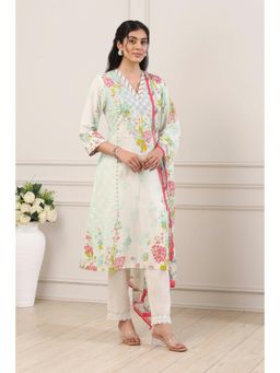 Biba - Women Multi-Color Cotton Straight Kurta With Pant & Dupatta