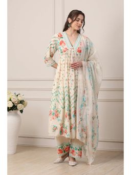 Biba - Women Multi-Color Cotton Anarkali Kurta With Pant & Dupatta