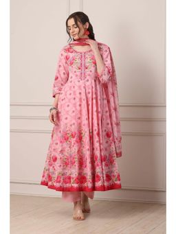 Biba - Women Pink Cotton Kalidar Kurta With Palazzo & Dupatta