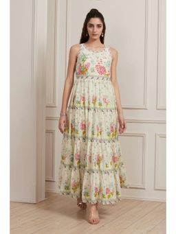 Biba - Women Off-White Cotton Printed Tiered Dress