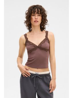 BDG by Urban Outfitters - Brown Lace Trim Cami Top