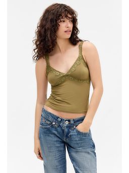 BDG by Urban Outfitters - Olive Lace Trim Cami Top