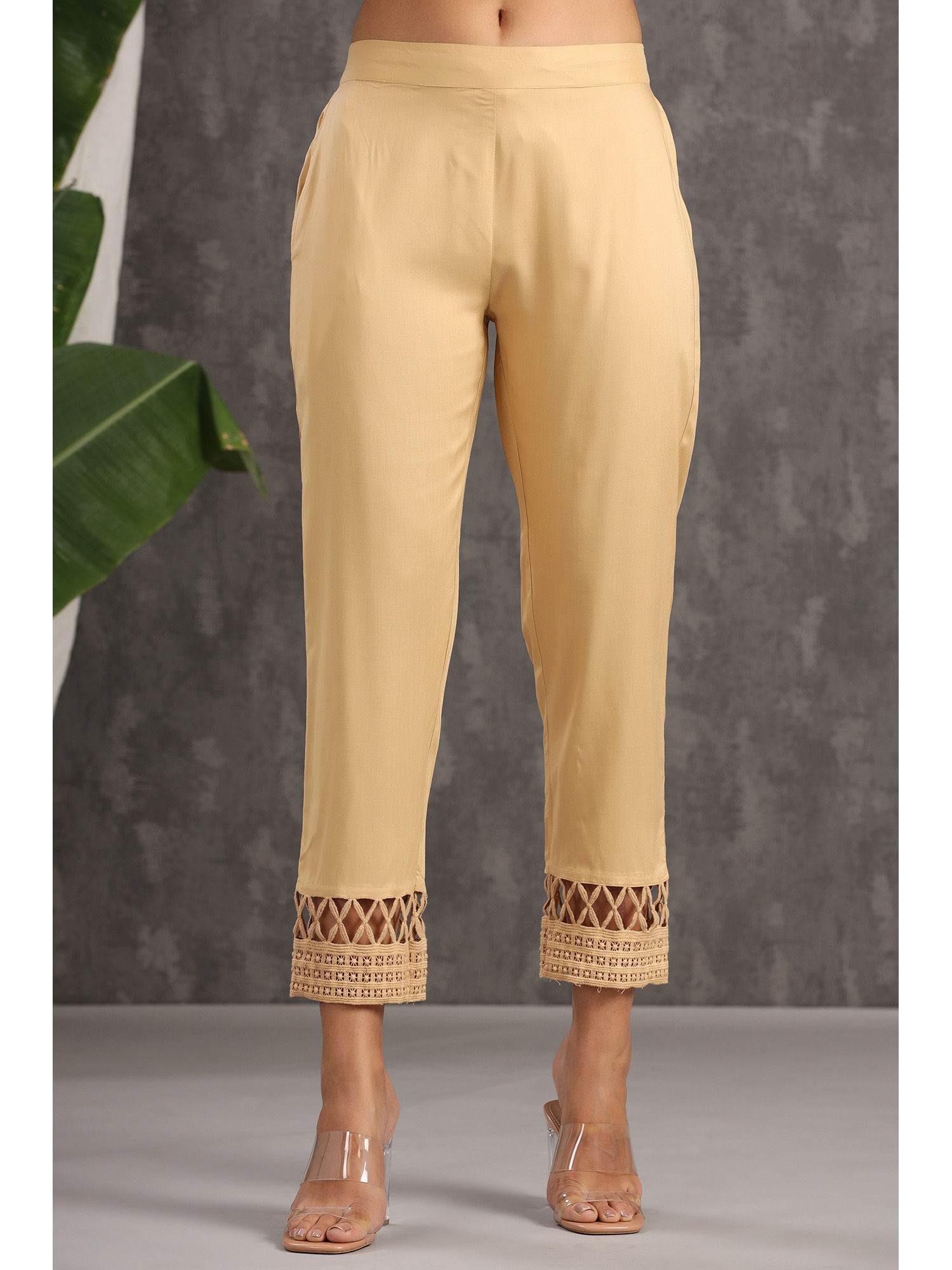juniper Gold Solid Rayon Ankle-Length Slim Fit Pants.-picture-28