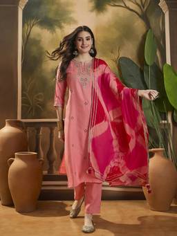 Gahan - Pink Elegance Embroidered Kurta and Pant with Dupatta