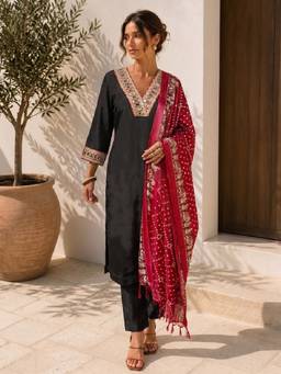 Gahan - Women Ethnic Motifs Embroidered Mirror Work Kurta with Pant & Dupatta