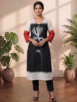 Gahan - Black Floral Cotton Blend Kurta with Pant