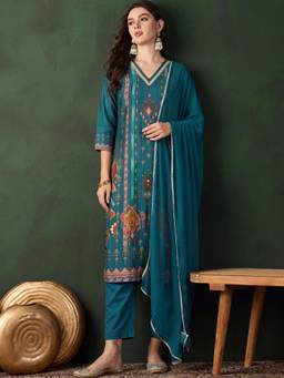 Gahan - Floral Printed V-Neck Kurta & Pant with Dupatta
