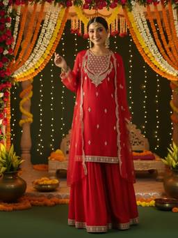 Gahan - Embroidered Straight Kurta & Sharara with Dupatta