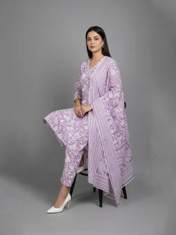 Gahan - Printed Pure Cotton Kurta with Pant with Dupatta