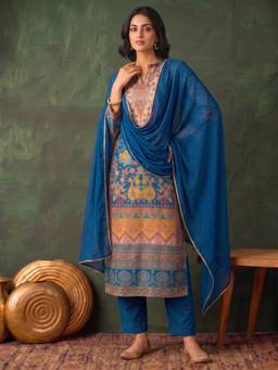 Gahan - Teal Floral Silk Blend Kurta with Pant with Dupatta