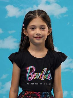 Lil Drama - Girls Black Cotton Printed T-Shirt