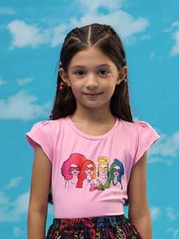 Lil Drama - Girls Pink Cotton Printed T-Shirt