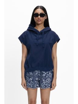 TERRA LUNA - Sadet Navy Blue Solid Hoodie