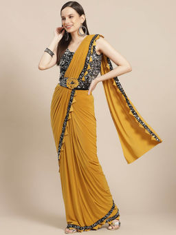 Chhabra 555 - Mustard Embellished/Sequined Belt & Pre-Draped Saree with Stitched Blouse