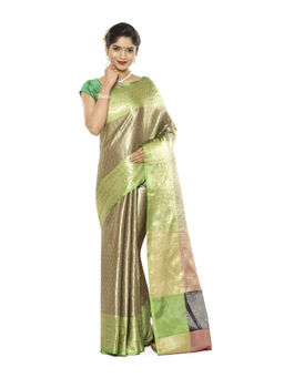 Banarasi Silk Works - Black Kanchi Silk Zari Green Pattu Border Saree with Unstitched Blouse