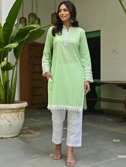 Lavanya The Label - Green Cotton Kurta (Set of 2)