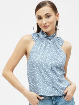 Kibo - Women Printed Crepe Ruffle Halter Neck Top