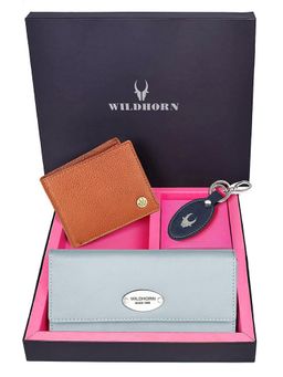 WILDHORN - Premium Leather Ladies Wallet, Mens Wallet and Keychain Gift -1K_EBL_2052TA_K (Set of 3)