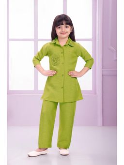 Lagorii - Girls Green Rayon Embellished Top with Pant