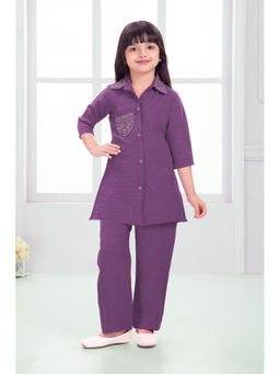 Lagorii - Girls Purple Rayon Embellished Top with Pant