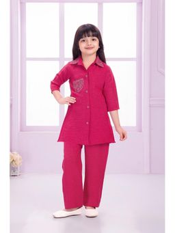 Lagorii - Girls Pink Rayon Embellished Top with Pant