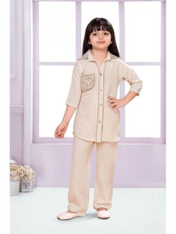 Lagorii - Girls Cream Rayon Embroidered Top with Pant