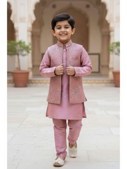 Lagorii - Boys Mauve Silk Blend Embroidered Kurta with Pyjama and Jacket