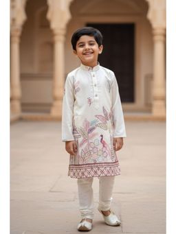 Lagorii - Boys Ivory Silk Blend Printed Kurta with Pyjama