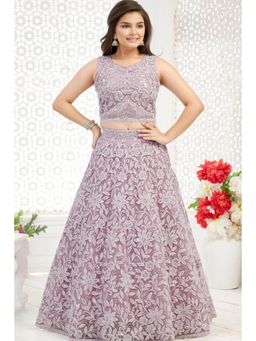 Lagorii - Girls Pink Net Embroidered Choli with Lehenga