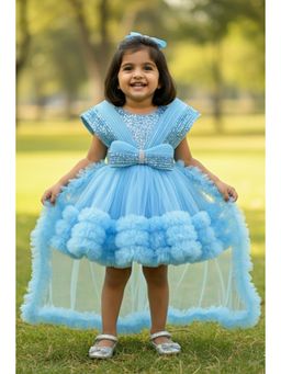 Lagorii - Girls Blue Net Embellished Dress with tailback and Hairband