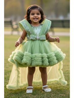 Lagorii - Girls Green Net Embellished Dress with tailback and Hairband