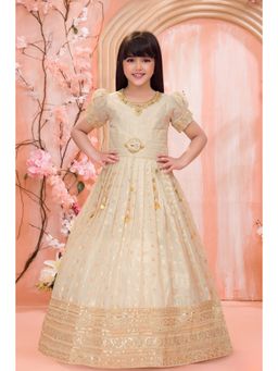 Lagorii - Girls Cream Silk Embroidered Gown