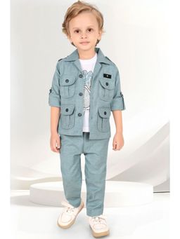 Lagorii - Boys Green Cotton Blend Solid T-Shirt with Jacket and Pant