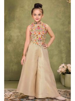 Lagorii - Girls Beige Organza Embroidered Top with Palazzo and Dupatta