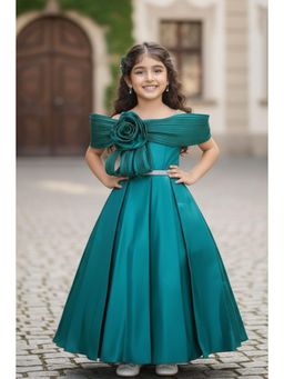 Lagorii - Girls Teal Satin Embellished Gown