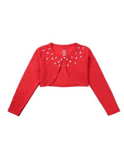 KiddoPanti - Girls Red Fleece Embellished Shrug