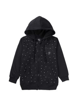 KiddoPanti - Girls Black Fleece Embellished Sweatshirt