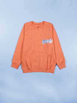 KiddoPanti - Girls Peach Fleece Embellished Sweatshirt