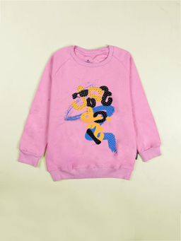 KiddoPanti - Girls Pink Fleece Embellished Sweatshirt