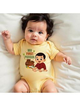 KNITROOT - Unisex Yellow Cotton Printed Onesie