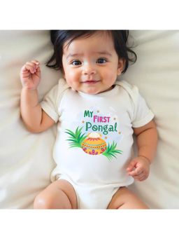 KNITROOT - Unisex White Cotton Printed Onesie