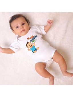 KNITROOT - Unisex White Cotton Printed Onesie