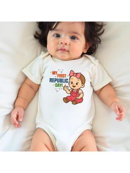 KNITROOT - Unisex White Cotton Printed Onesie