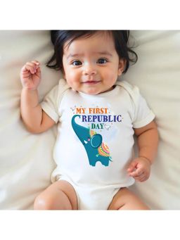 KNITROOT - Unisex White Cotton Printed Onesie