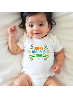 KNITROOT - Unisex White Cotton Printed Onesie