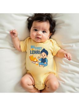 KNITROOT - Unisex Yellow Cotton Printed Onesie